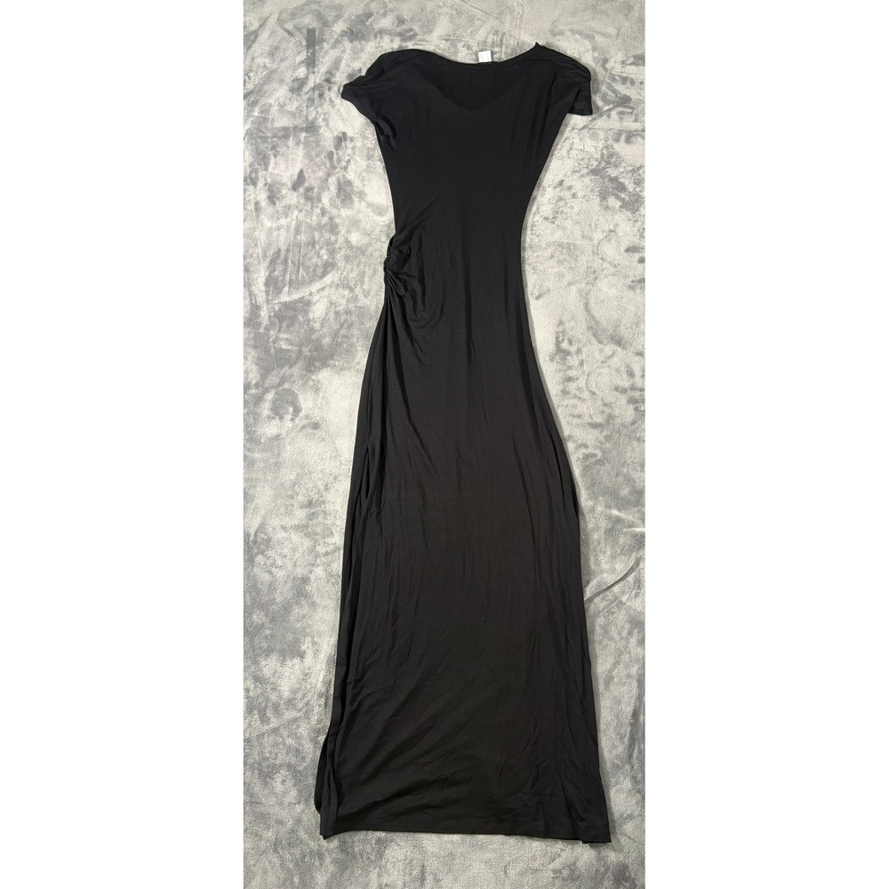 Venus Womens Ruched Side V Neck Maxi Dress XS Black Short Sleeve Stretch